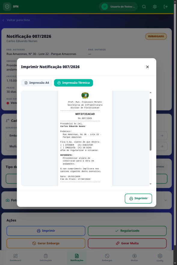 Listagem de Multas — fluxo de status (PEND_ENTREGA → AG_RECURSO → RECURSO_EXPIRADO) com janela de recurso.
